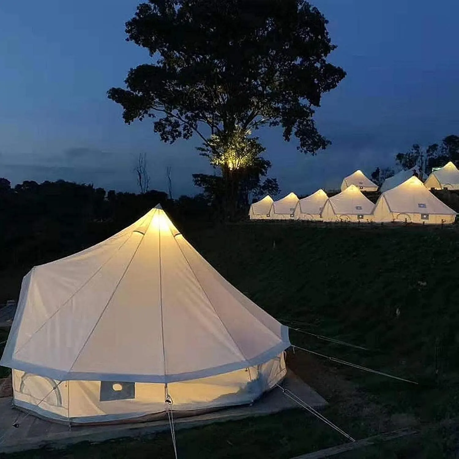 Tent Canvas Tent with Stove Hole Cotton Canvas Tents Yurt Tent for Camping 4-Season Waterproof Tent for Family Camping Outdoor Glamping, Luxury Teepee (B 4M)