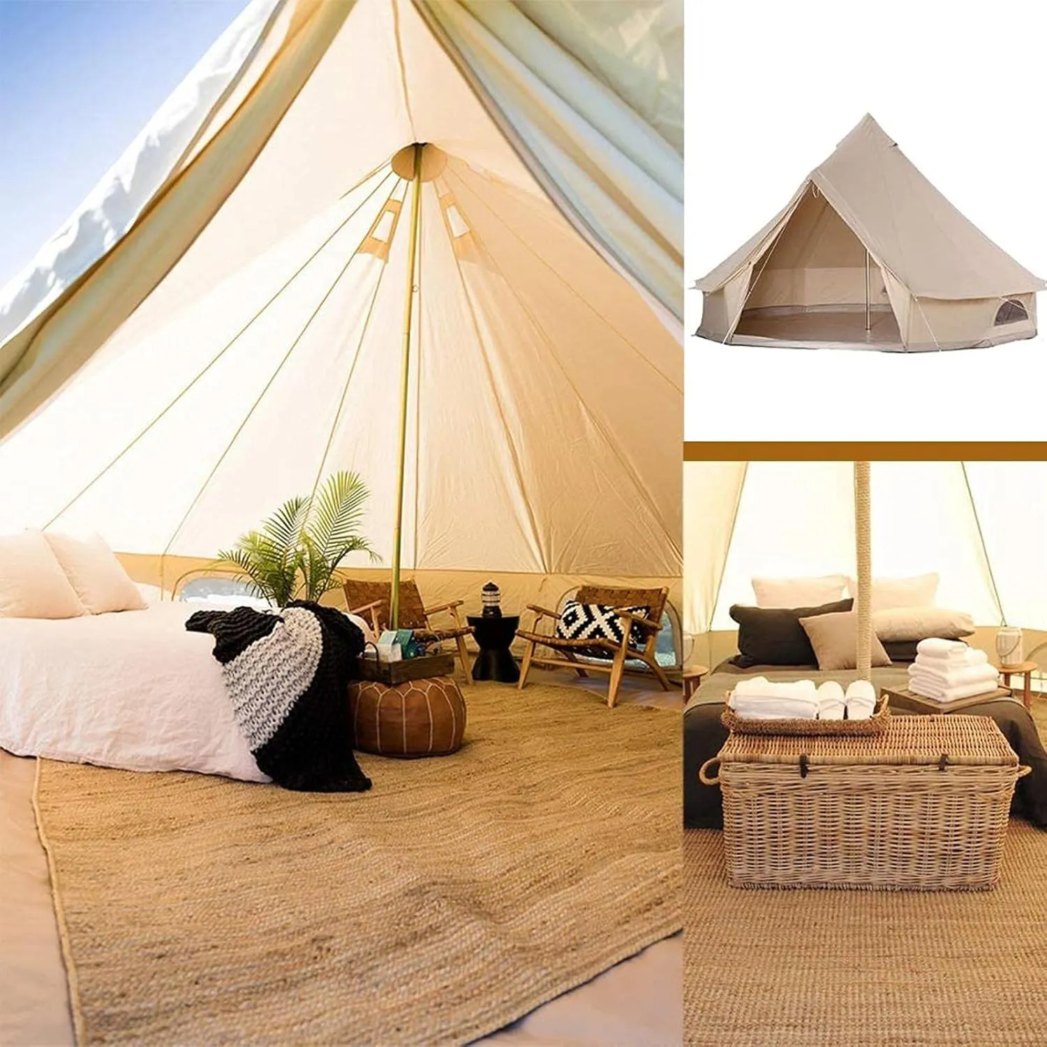 Tent Canvas Tent with Stove Hole Cotton Canvas Tents Yurt Tent for Camping 4-Season Waterproof Tent for Family Camping Outdoor Glamping, Luxury Teepee (B 4M)