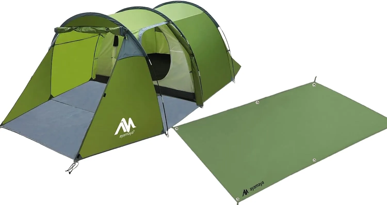 Tent Footprint   Tunnel Tent, 4 Person Waterproof Tent & 13x9 FT Tent Ground Cloth for Camping