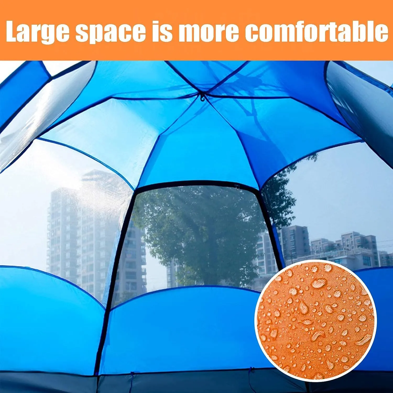 Tent Outdoor Rain Shelter, Pop Up Tent for 3 to 4 Person Automatic Opening Tent Hexagonal, UV Protected Family Camping, for Camping Backpacking Hiking Beach Outdoor, Orange