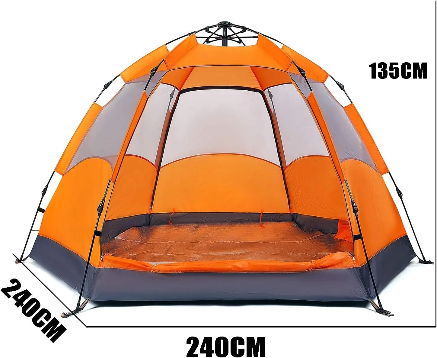 Tent Outdoor Rain Shelter, Pop Up Tent for 3 to 4 Person Automatic Opening Tent Hexagonal, UV Protected Family Camping, for Camping Backpacking Hiking Beach Outdoor, Orange