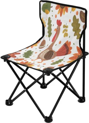 Thanksgiving Maple Leaf Turkey Portable Outdoor Folding Chair Anti-Slip Padded Oxford Cloth Stool Camping Chair Small for Beach Hiking Fishing Gardening Quad Camp Chair