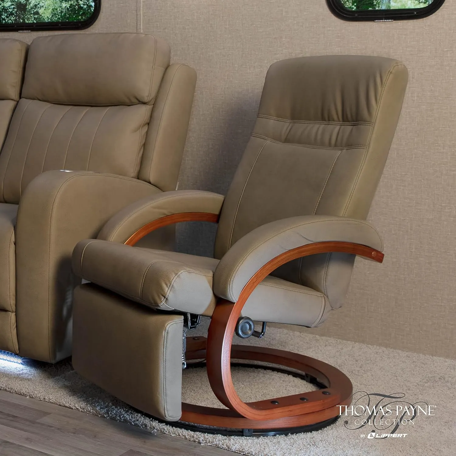 Thomas Payne RV Euro Recliner with Footrest, 360-Degree Swivel, Manual Recline, Measures 26" W x 33" D x 39" H, PolyHyde Vinyl Fabric, Grummond - 2020129901