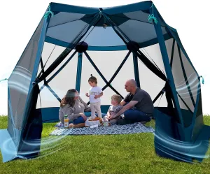 TIMBER RIDGE 11.5 X 9.8 Ft Easy Pop Up Gazebo Canopy Tent for Camping, Portable Instant Screenhouse, Pop Up Screened in Canopy with Netting for Backyard, Patio, Outdoor, Tailgating, Picnics, Blue