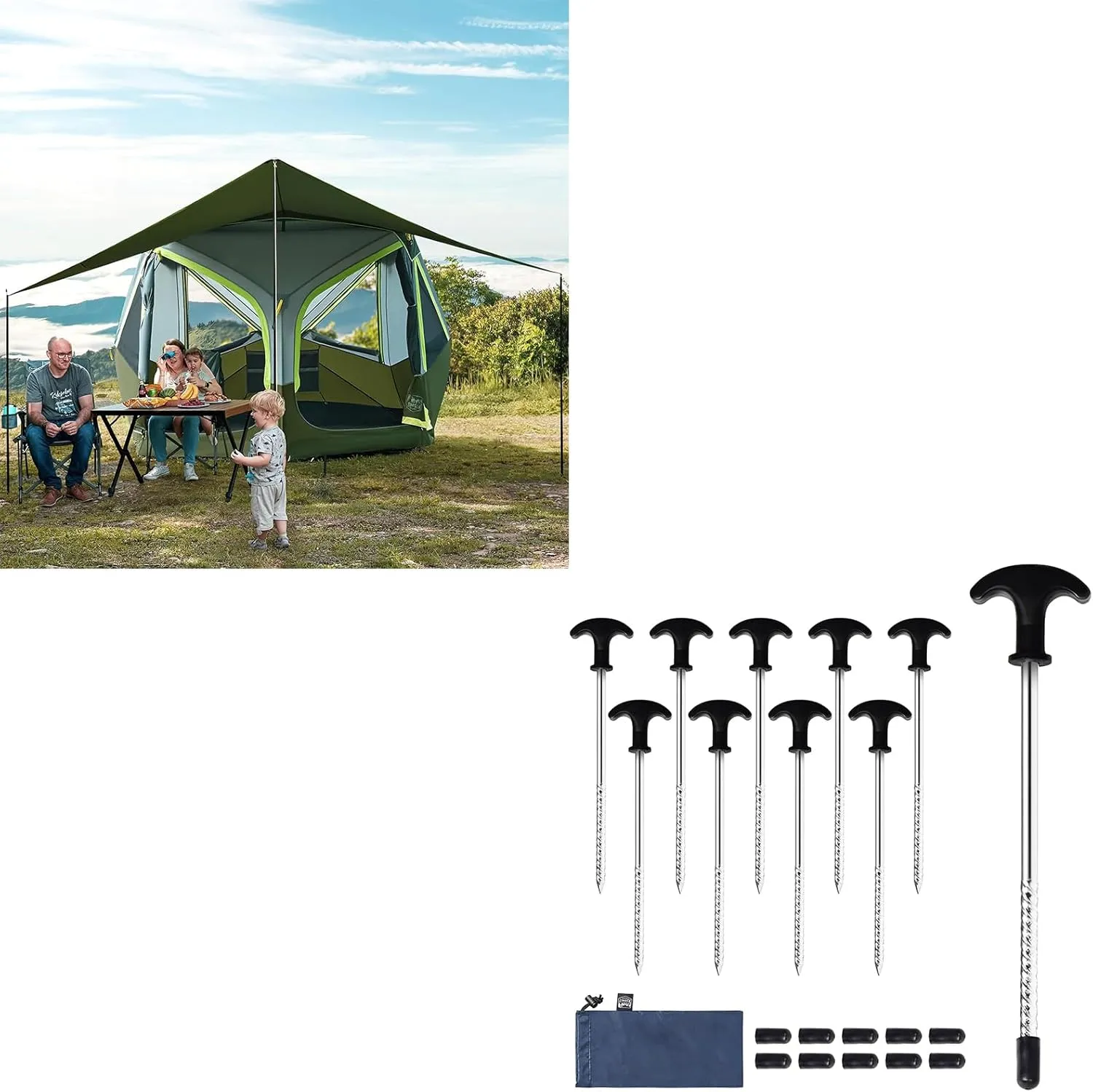 Timber Ridge 4-5 Person Instant Pop Up Cabin Tent & 10 Pack Tent Stakes