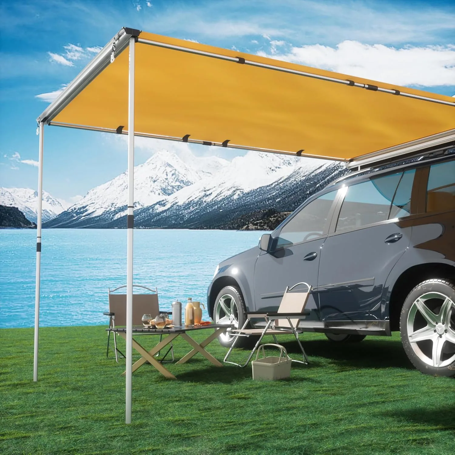TIMBER RIDGE Car Awning Camper Awning 8.2X6.5ft Truck Awning Waterproof PU10000mm UV50  Rooftop Overland Camping, Retractable Side Awning Awning Tent Shade for Car/SUV/Truck/Van, Beige