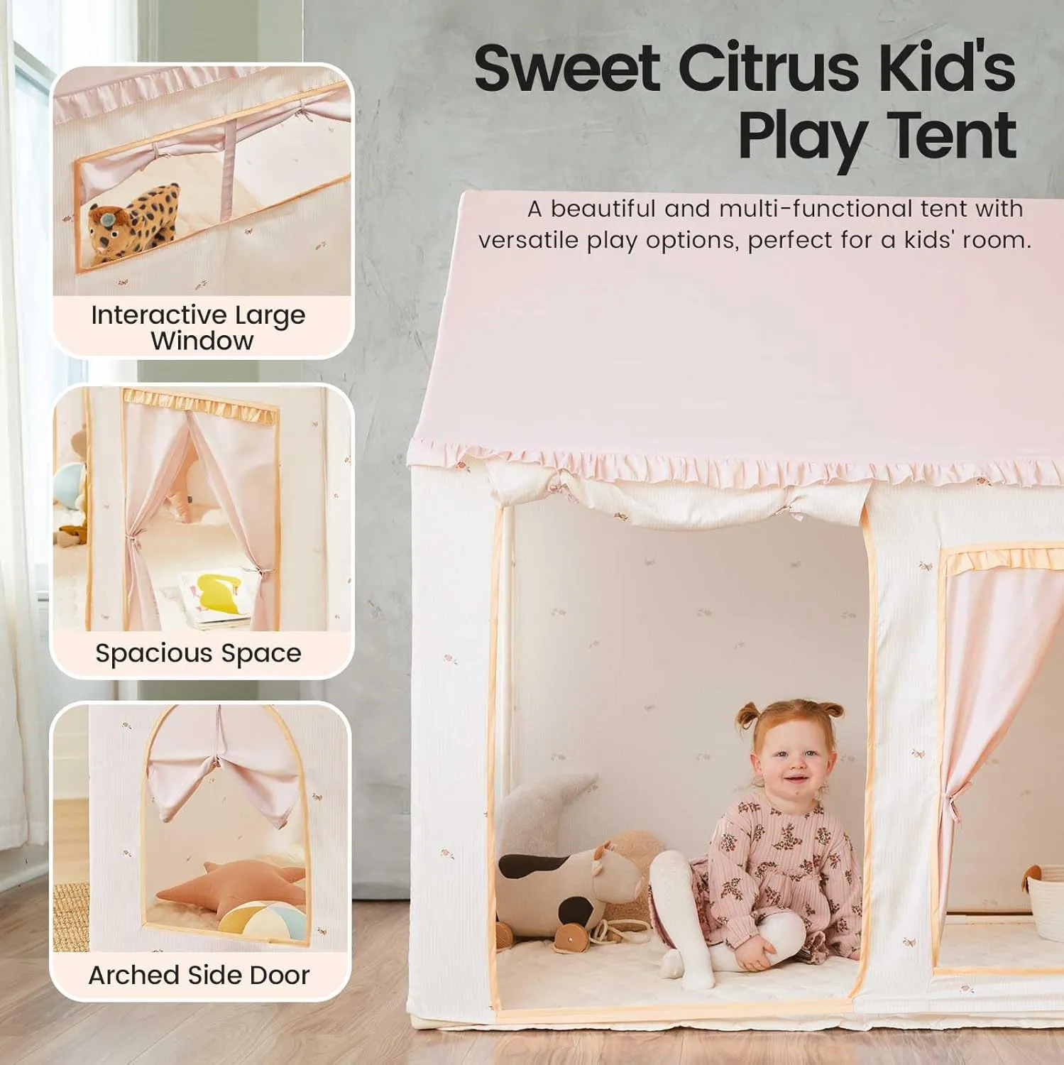 Tiny Land Kids Tent with Mat, Kids Play Tent for Toddlers, Playhouse for Kid Indoor, Ideal Toy Gift for 3  Girls, Play Room Furniture