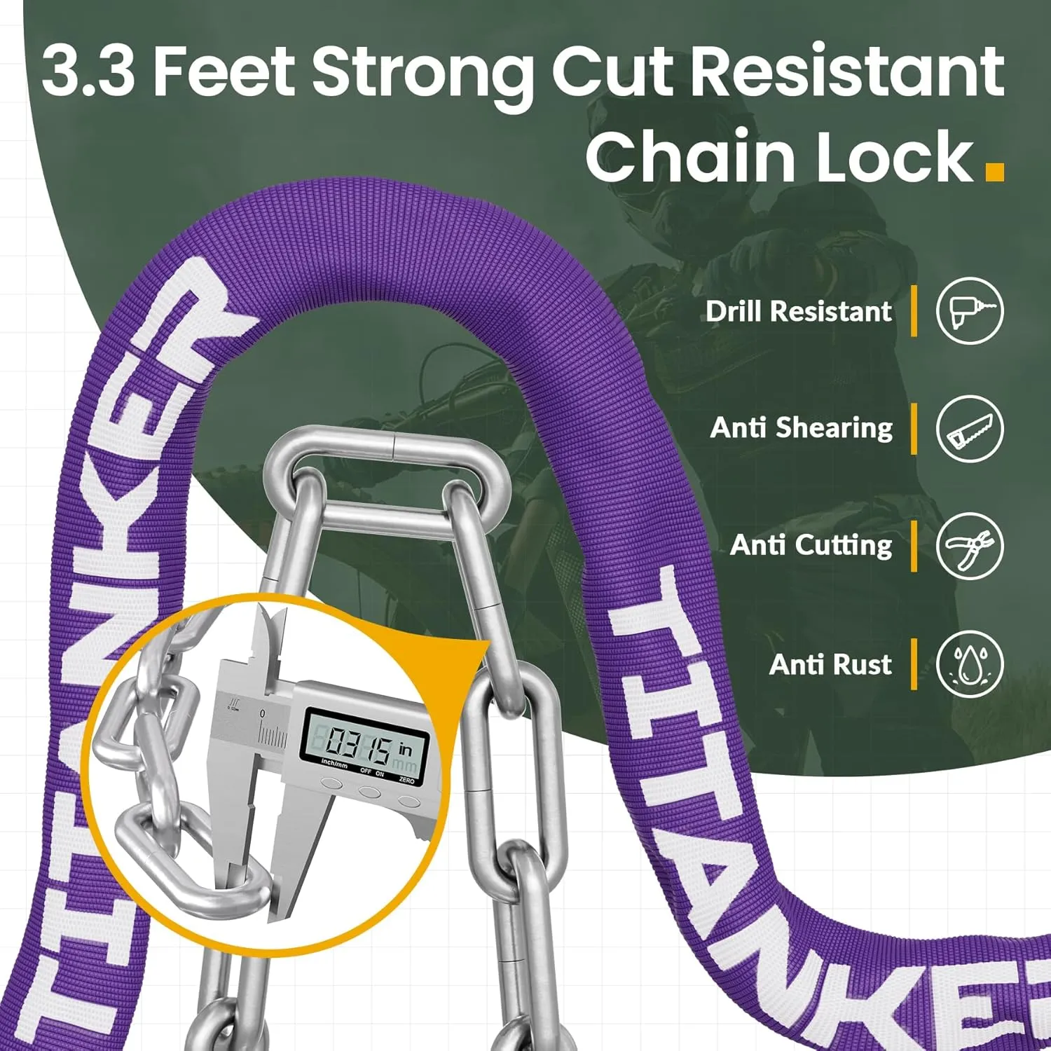Titanker Bike Chain Lock with Keys, 3.3 Feet Security Heavy Duty Anti-Theft Bicycle Chain Locks for Bike, Motorcycle, Bicycle, Door, Gate, Fence, Grill (6mm, 8mm, 10mm Thick Chain)