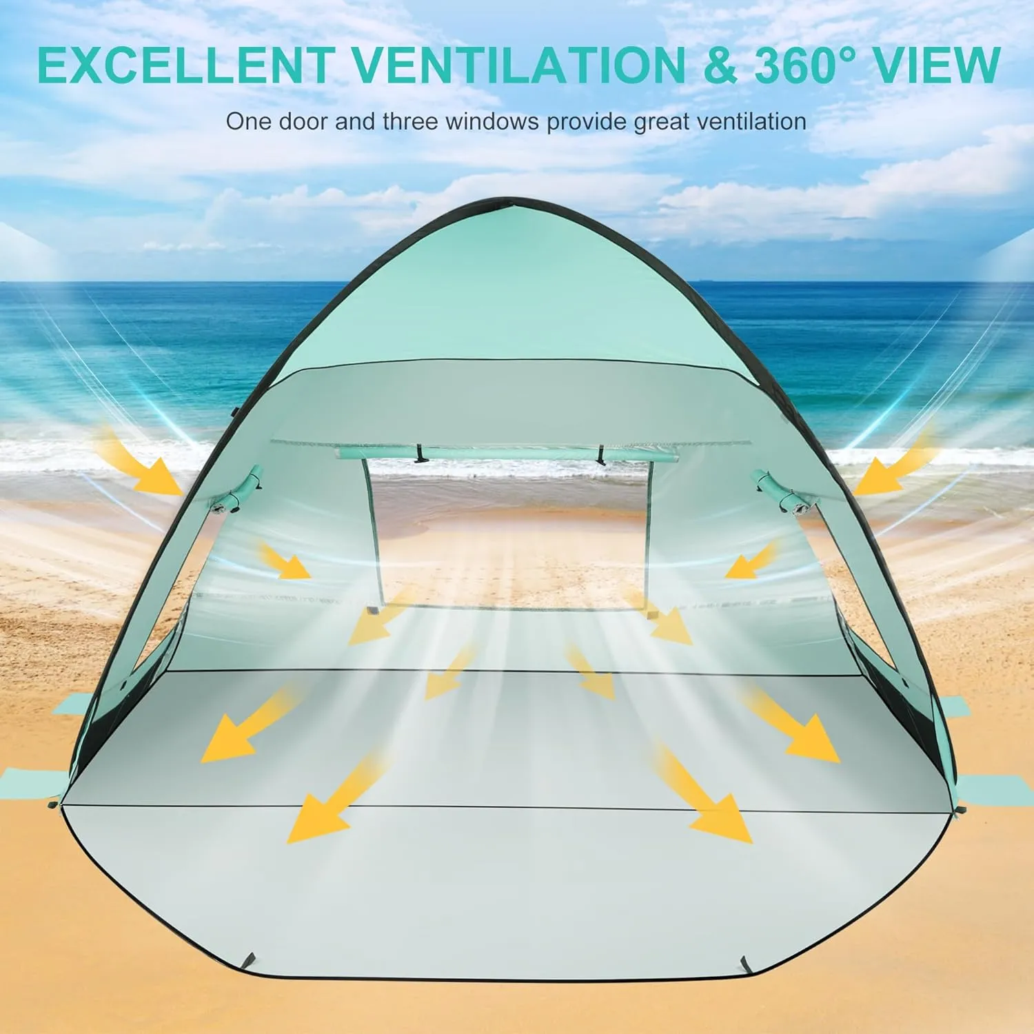 TOBTOS UPF 50  Pop Up Beach Tent, Easy Set Up Beach Umbrella, Sun Shelter for 2-3 People UV Protection Portable Sunshade, Baby Canopy Cabana, Lightweight with Carry Bag
