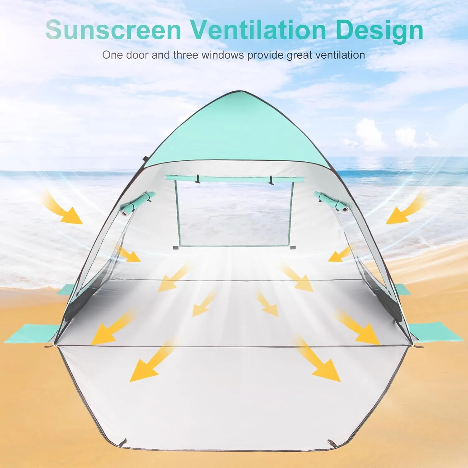TOBTOS UPF 50  Pop Up Beach Tent, Easy Set Up Beach Umbrella, Sun Shelter for 2-3 People UV Protection Portable Sunshade, Baby Canopy Cabana, Lightweight with Carry Bag
