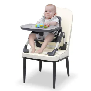 Toddler Booster Seat for Dining Table Portable Baby Chair with Tray Height Adjustable & 5 Point Harness Foldable Travel Booster Seat for Indoor/Outdoor - Infant Seats for Sitting Up