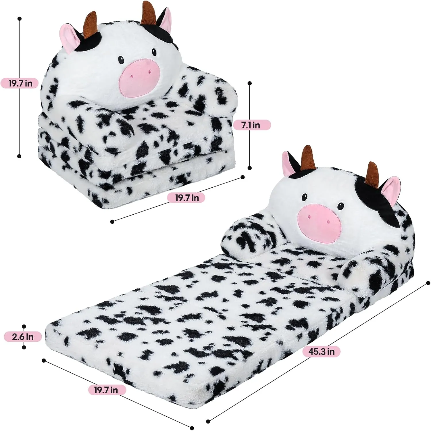 Toddler Chair Kids Sofa - Toddler Sofa Kids Couch Fold Out, 2 in 1 Flip Out Couch and Mini Sofa for Girls and Boys, Baby Couch for 1-4 Year Olds - Cute and Comfy Baby Sofa (Cow)