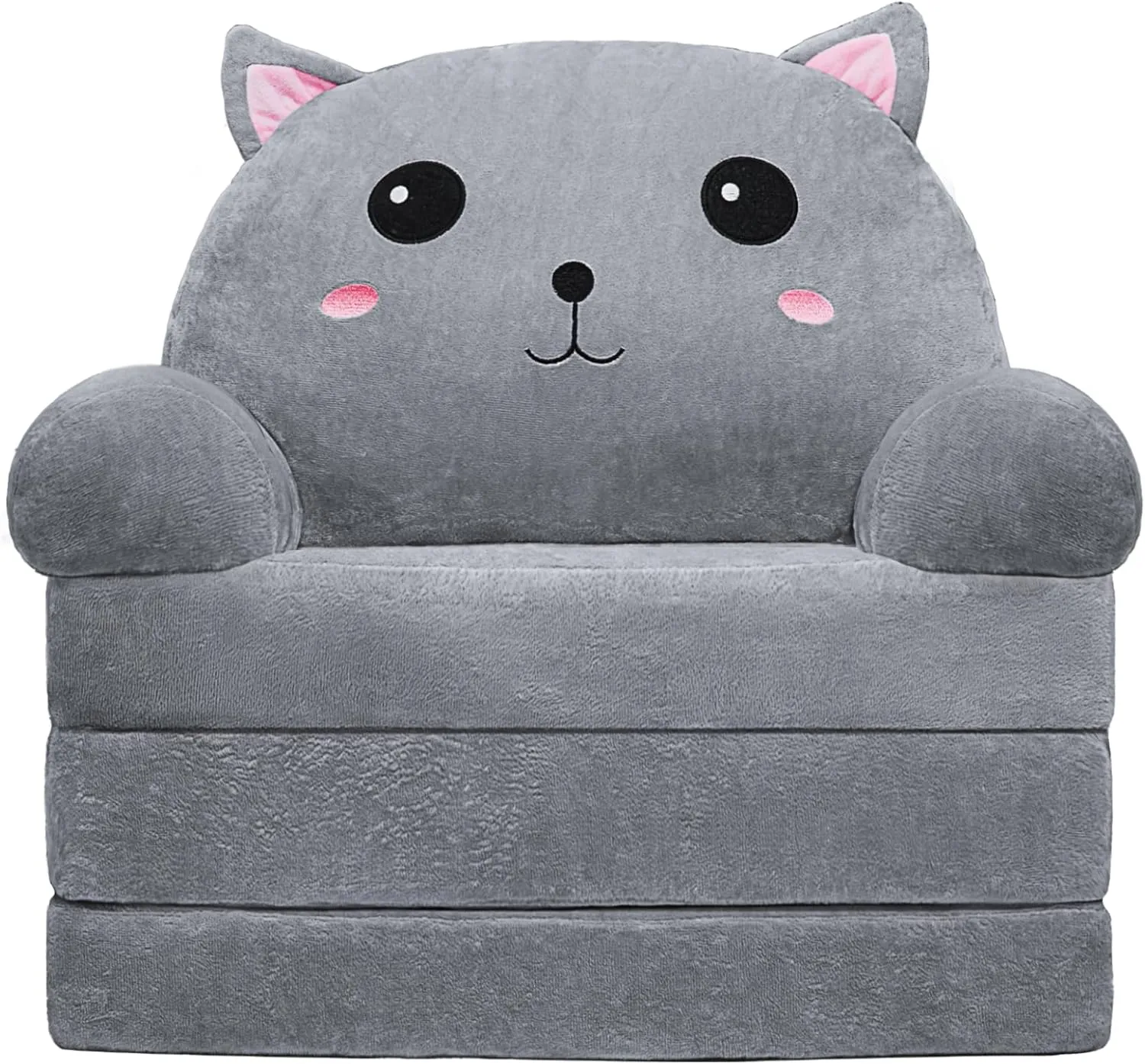 Toddler Chair Kids Sofa - Toddler Sofa Kids Couch Fold Out, 2 in 1 Flip Out Couch and Mini Sofa for Girls and Boys, Baby Couch for 1-4 Year Olds - Cute and Comfy Baby Sofa (Gray Cat)