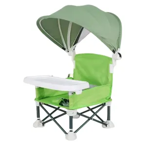 Toddler Chair with 3-Point Harness Portable Booster Seat Foldable Storage Bag Adjustable Straps Removable Tray Green