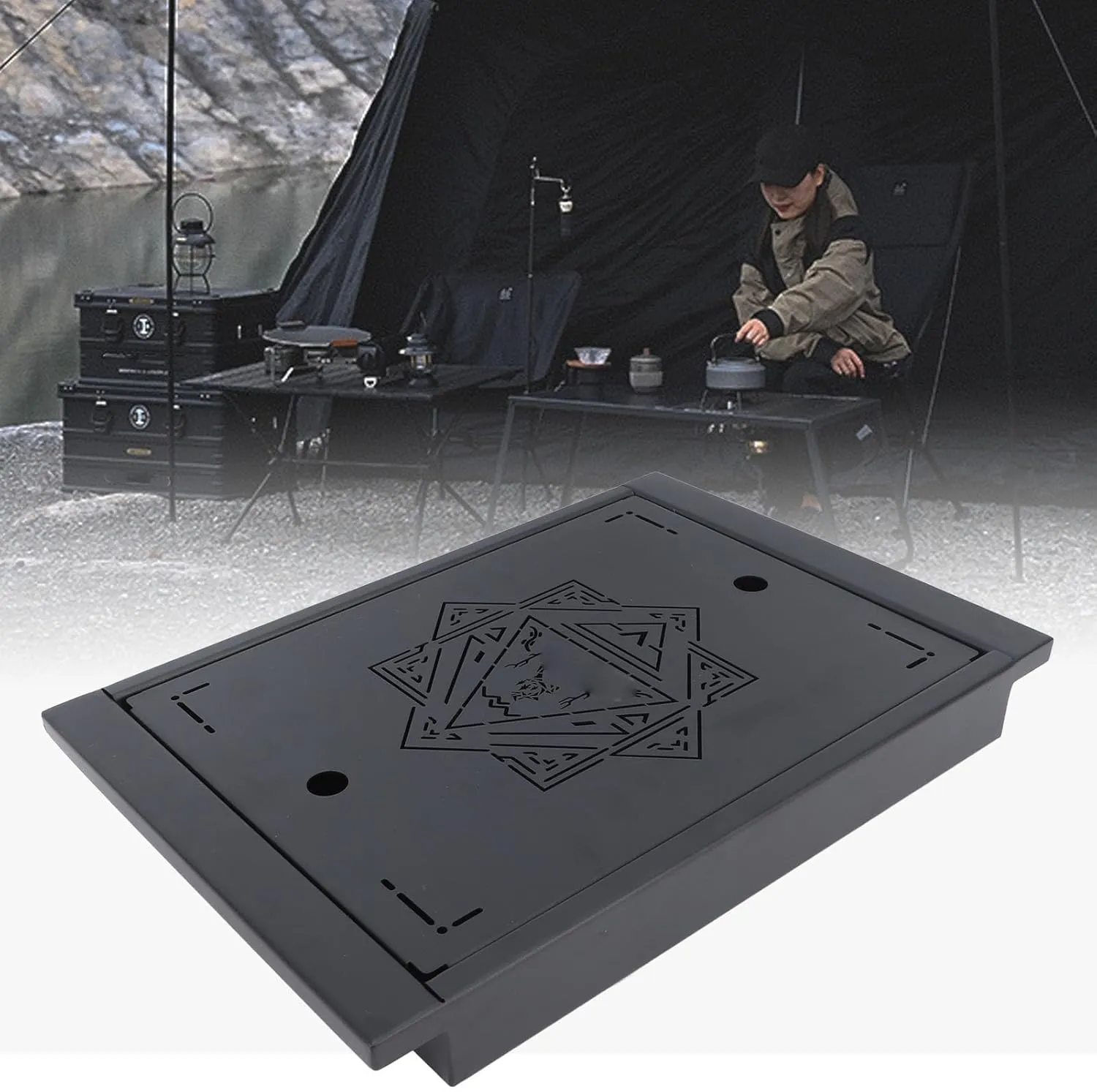Topyond Camping Table Board, Portable Picnic Desk for Spider Stove, Outdoor Stainless Steel Camping Table Board with Easy Carrying Bag for Indoor, Picnic, Grill, Backyard, Beach, BBQ, Party, Patio