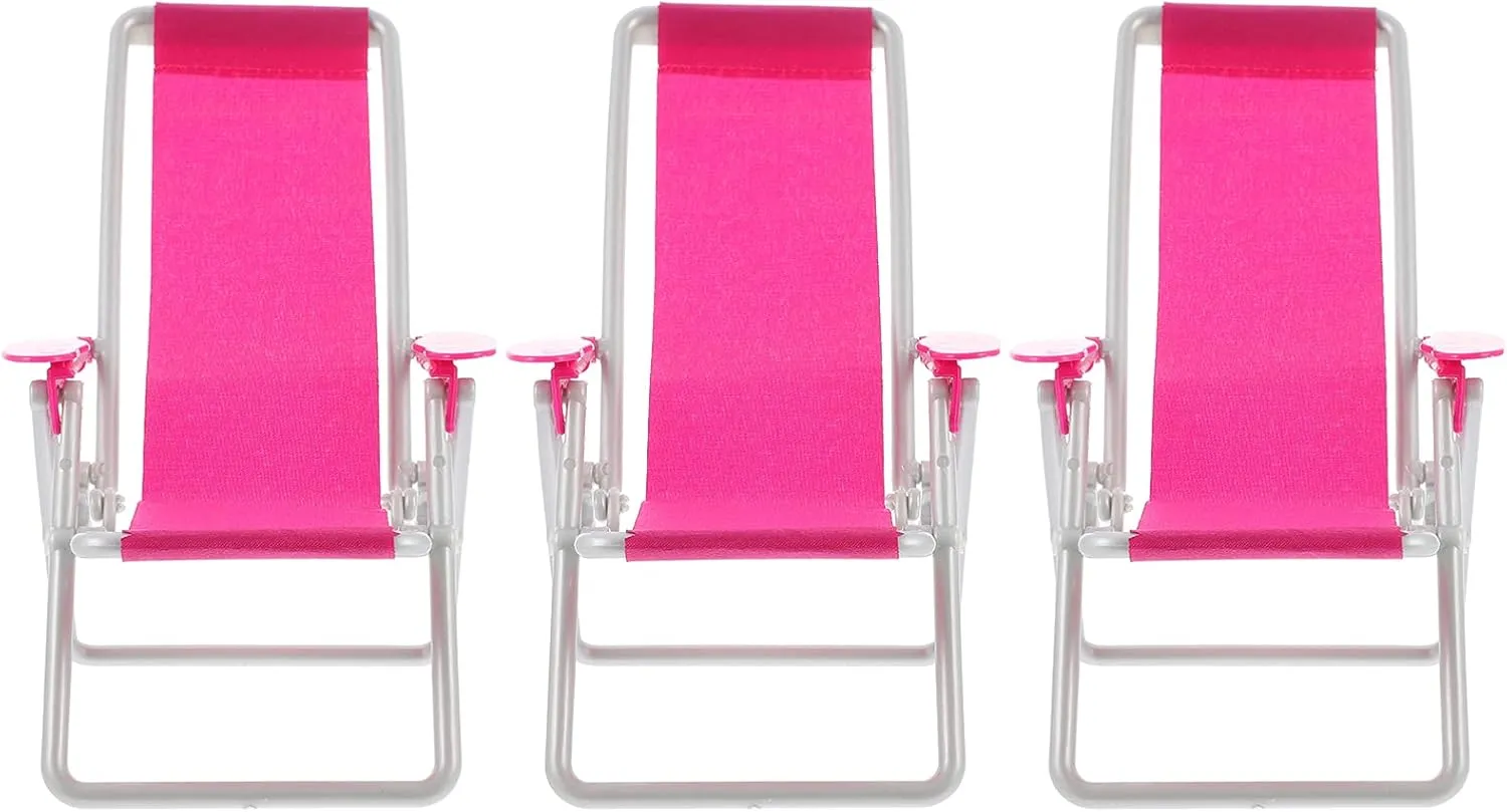Toyvian 3Pcs Miniature Foldable Beach Chair Dollhouse Furniture Mini Deck Chair Longue Deck Chair Mini Furniture Accessories Accessories Rosy 3