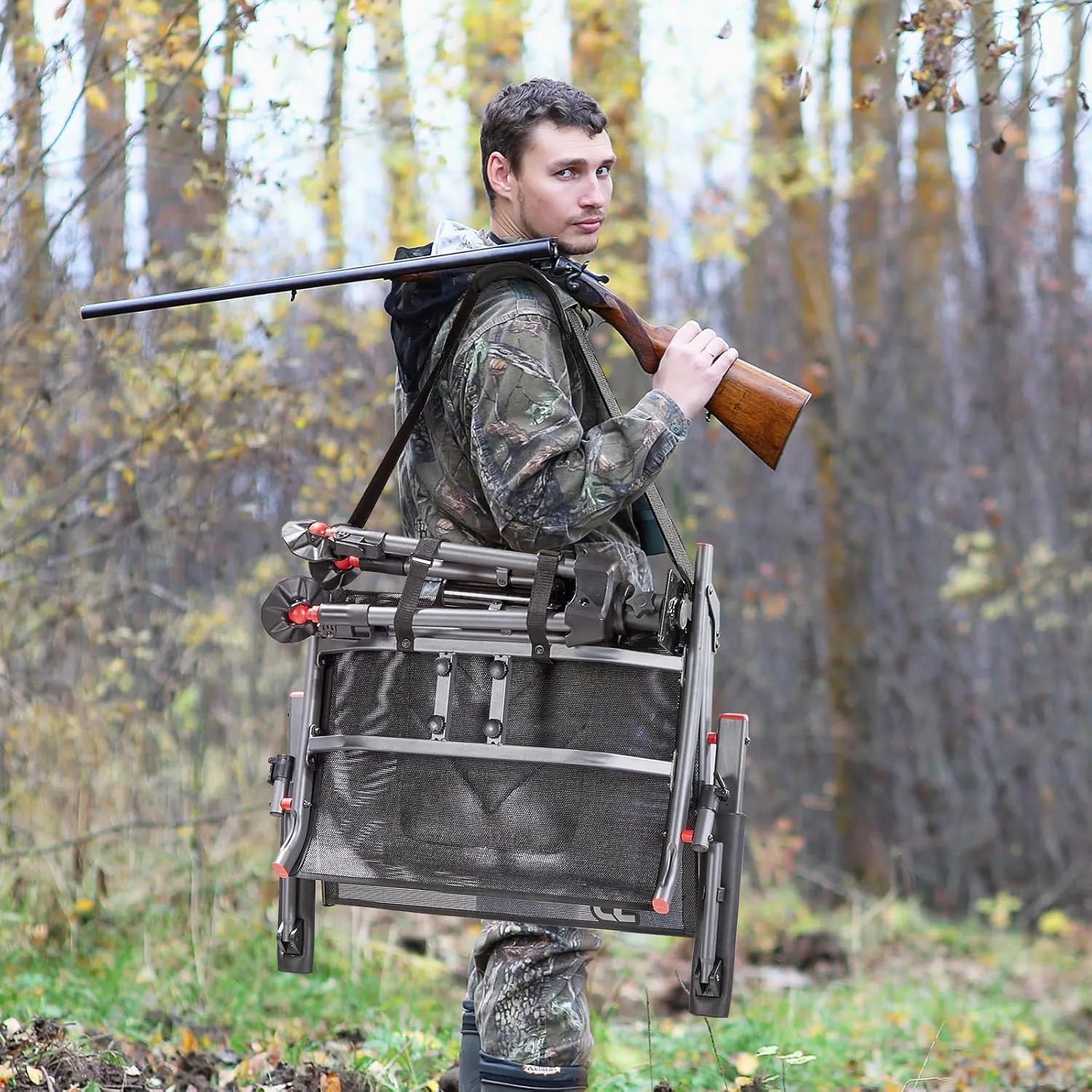 TR 360 Degree Swivel Hunting Chair,400 lbs Capacity Silent Hunting Blind Chair,4 Legs and Seat Armrests Height Adjustable,Comfortable Padded Seat,Portable Ground Hunting Chair for Deer Dove Hunting