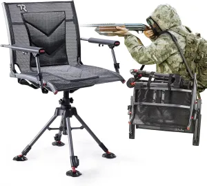 TR 360 Degree Swivel Hunting Chair,400 lbs Capacity Silent Hunting Blind Chair,4 Legs and Seat Armrests Height Adjustable,Comfortable Padded Seat,Portable Ground Hunting Chair for Deer Dove Hunting