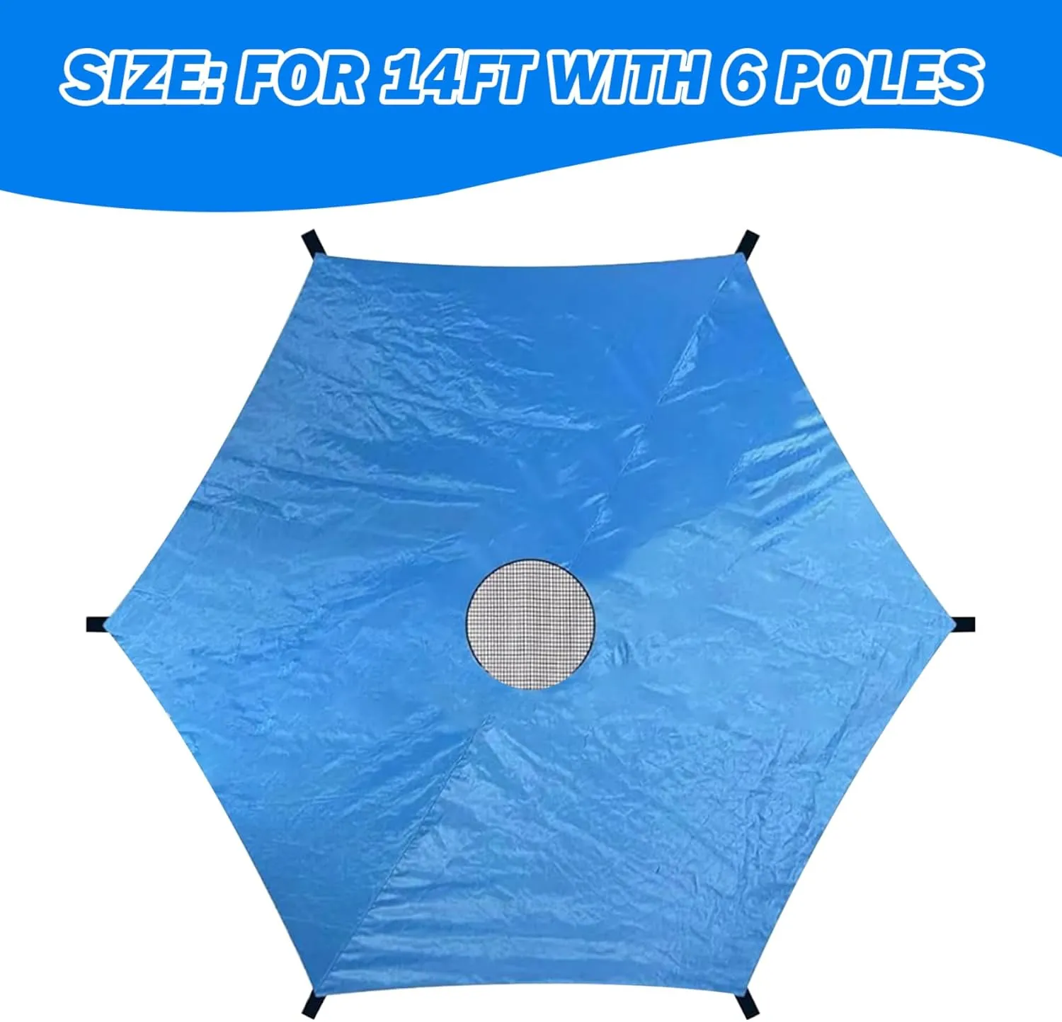 Trampoline Cover Fit for 14ft with 6 Poles, Anti-UV Oxford Cloth Trampoline Shade Cover with Mesh Skylight, Easy to Install Trampoline Canopy for Outdoor Backyard Playground, Trampoline Cover