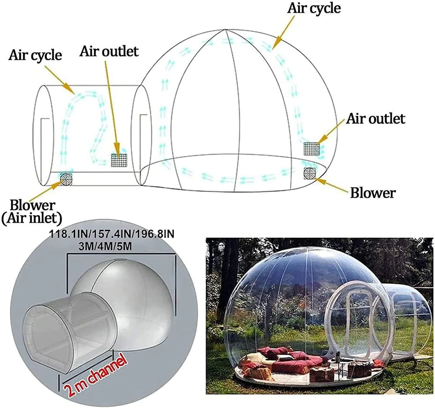 Transparent Inflatable Bubble House - Outdoor Dome Tent for Camping, Weddings, and Parties, Ideal for Balloon Artists and Birthdays,5M