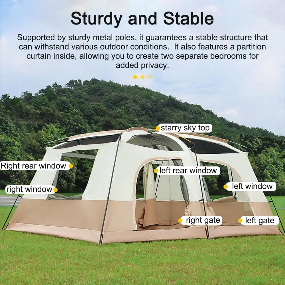 Travel Camping Tent with 2 Rooms Large Family Cabin Tent Breathable and Rainproof for 6-8 People Outdoor Camping Hiking Backpacking Beach