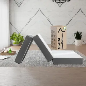 Treaton, 3-Inch Tri-Folding Gel Memory Foam Portable Floor Mattress | Breathable Mesh, Ultra Soft, Cot Pad, Removable and Washable Cover, Comfortable Support, Therapeutic Qualities, 25-Inch, White