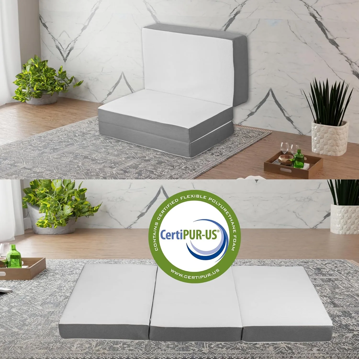 Treaton, 5-Inch Tri-Folding Gel Memory Foam Portable Floor Mattress | Breathable Mesh, Ultra Soft, Cot Pad, Removable and Washable Cover, Comfortable Support, Therapeutic Qualities, 31-Inch, White