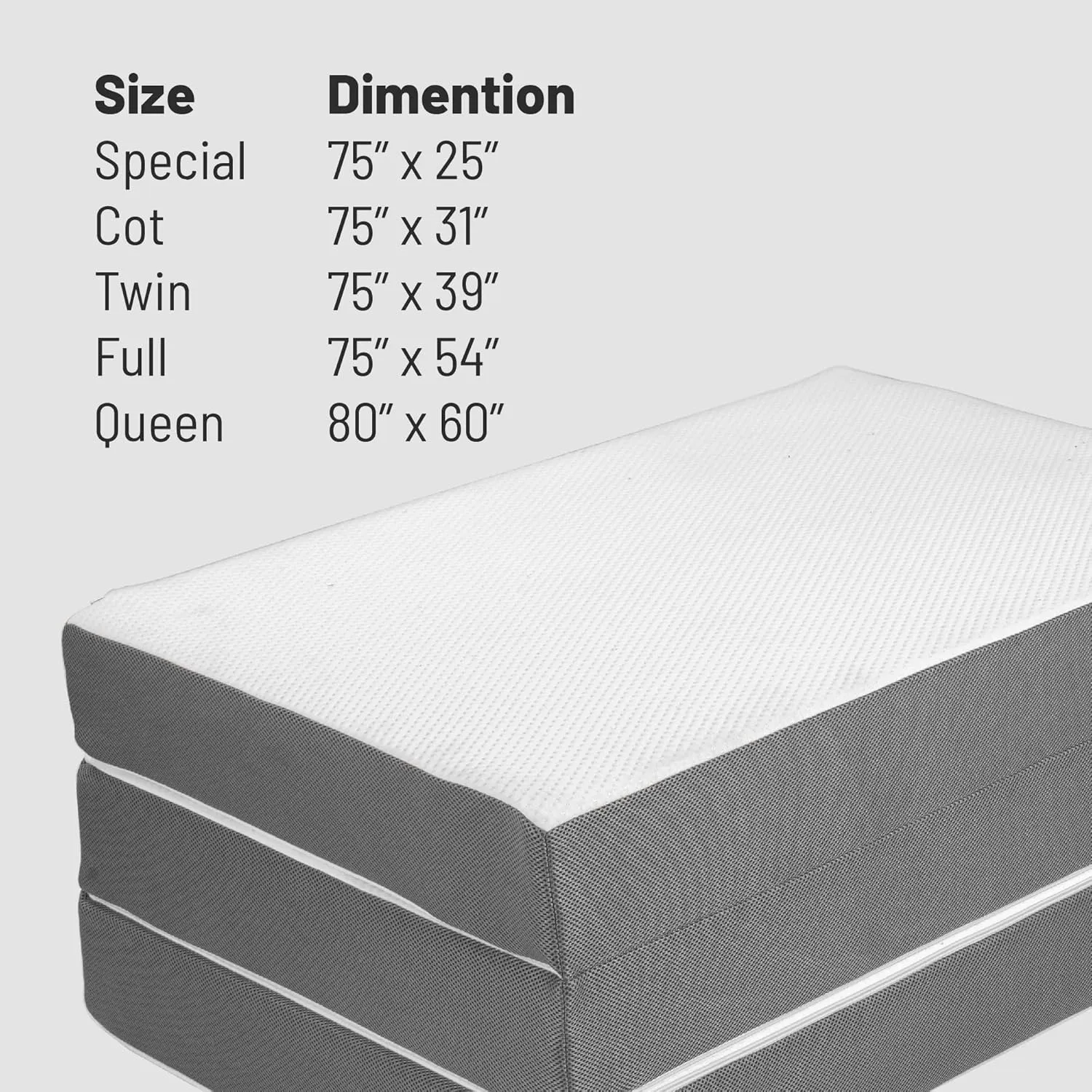 Treaton, 5-Inch Tri-Folding Gel Memory Foam Portable Floor Mattress | Breathable Mesh, Ultra Soft, Cot Pad, Removable and Washable Cover, Comfortable Support, Therapeutic Qualities, 31-Inch, White