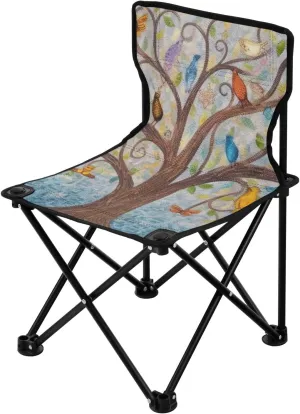 Tree Portable Outdoor Folding Chair Anti-Slip Padded Oxford Cloth Stool Camping Chair Small for Beach Hiking Fishing Gardening Quad Camp Chair