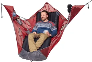 Triangle Hammock for Multiplayer Camping - Portable 3 Point Hammock with Carrying Bag, Ropes and Bug Net (Red)