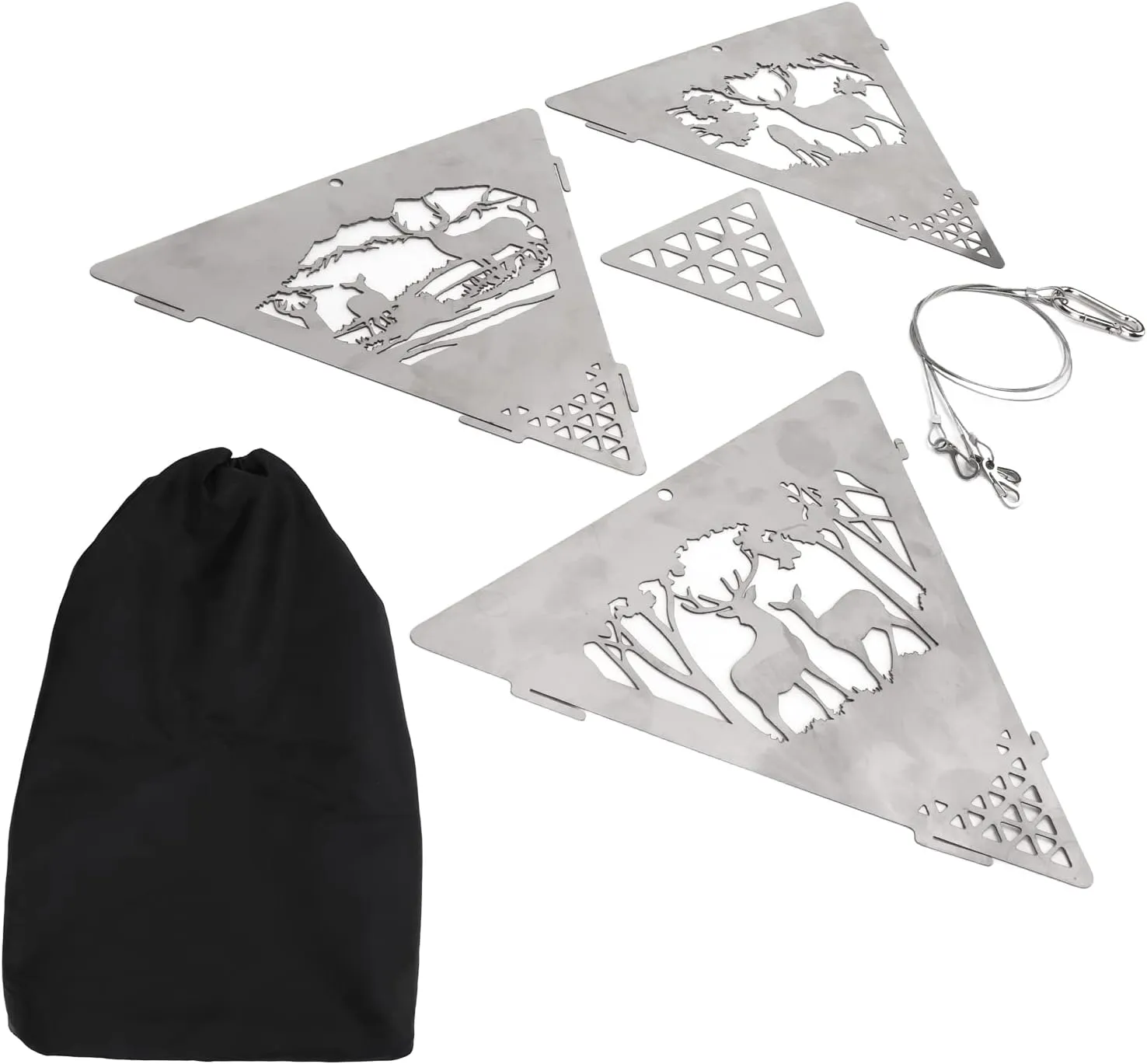 Triangular Campfire Grill Hanger - Sturdy Stainless Steel Outdoor Portable Bonfire Fire Pit for Camping, Hiking, and Family Gatherings
