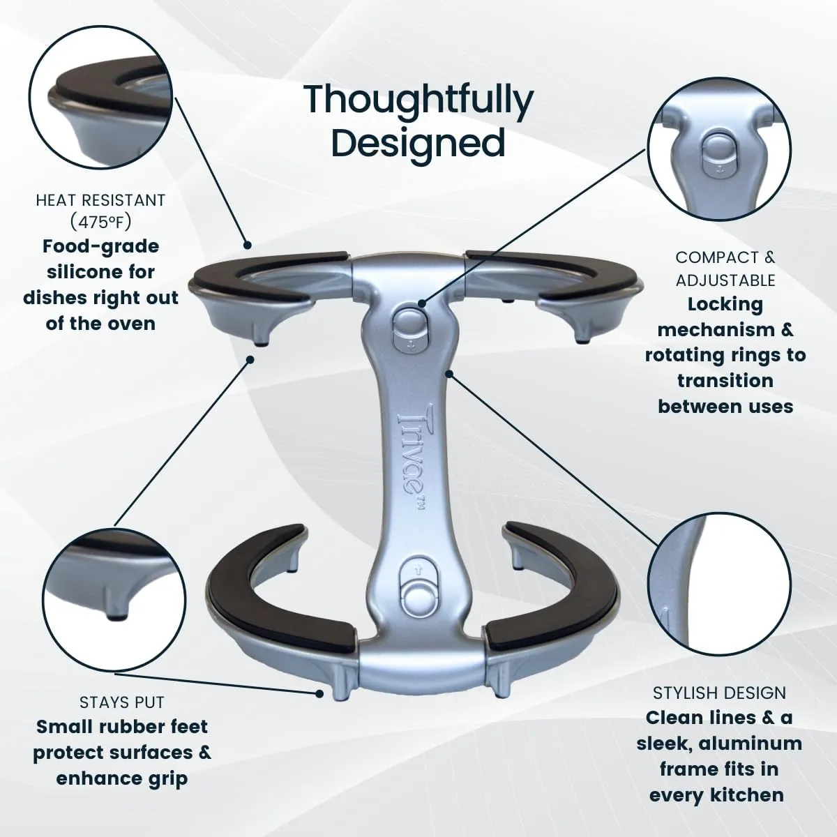 Trivae Lid Holder and Pot Holder, with Unique Trivet and Cake Stand Function - 4 in 1 Kitchen Accessory for The Cooking Lover