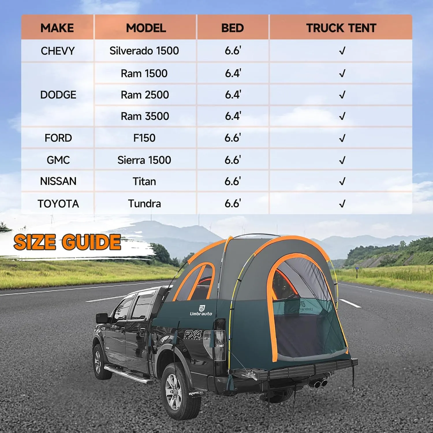 Truck Bed Tent 6.5ft: Easy Set Up Umburato Pickup Truck Tents for Camping, Waterproof PU3000mm Canopy for Truck Camper, Portable, Spacious for 2 Person Green