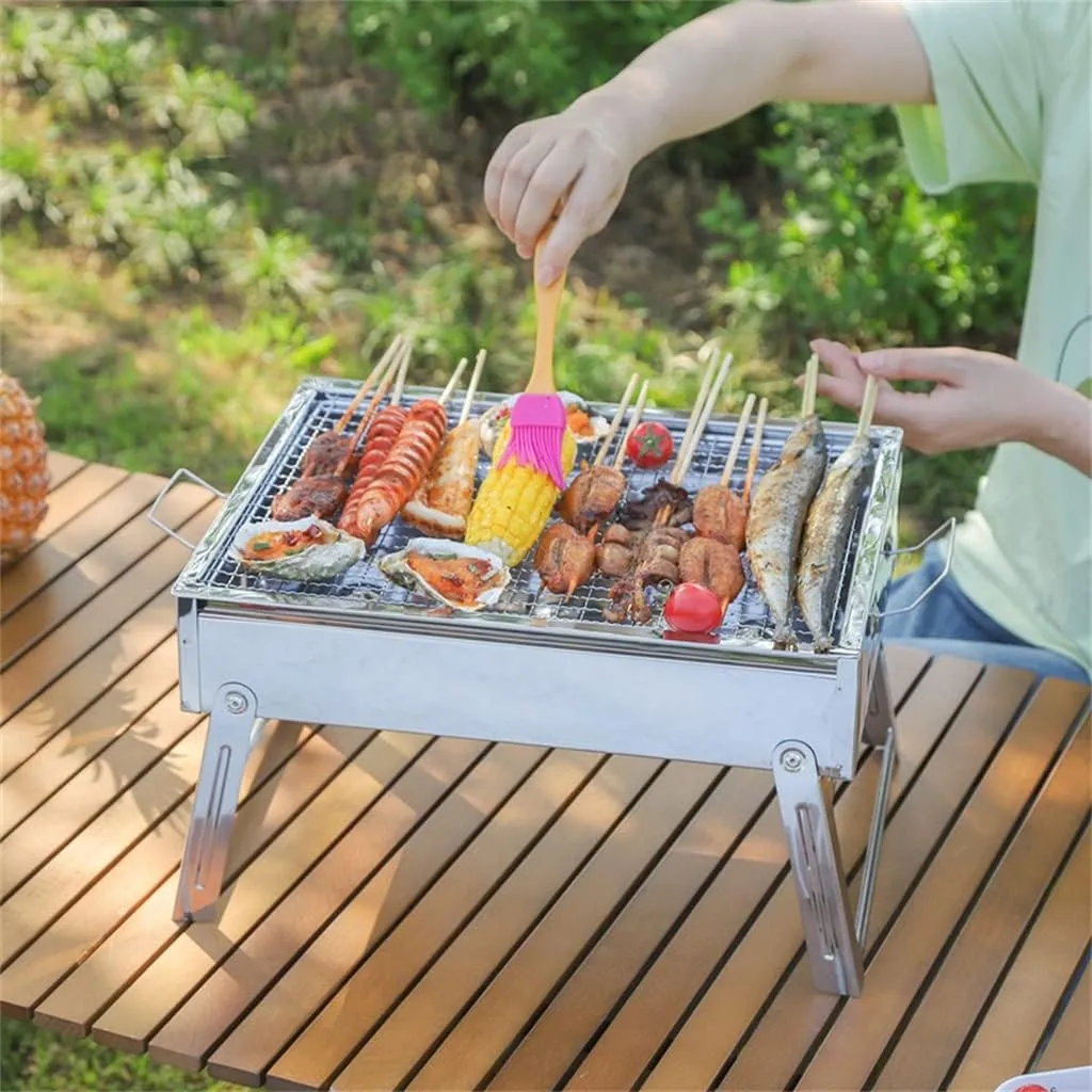 Trumpet Home Folding Stainless Steel Grill Charcoal Grill Rack Outdoor Portable Camping BBQ Grill for Roasts