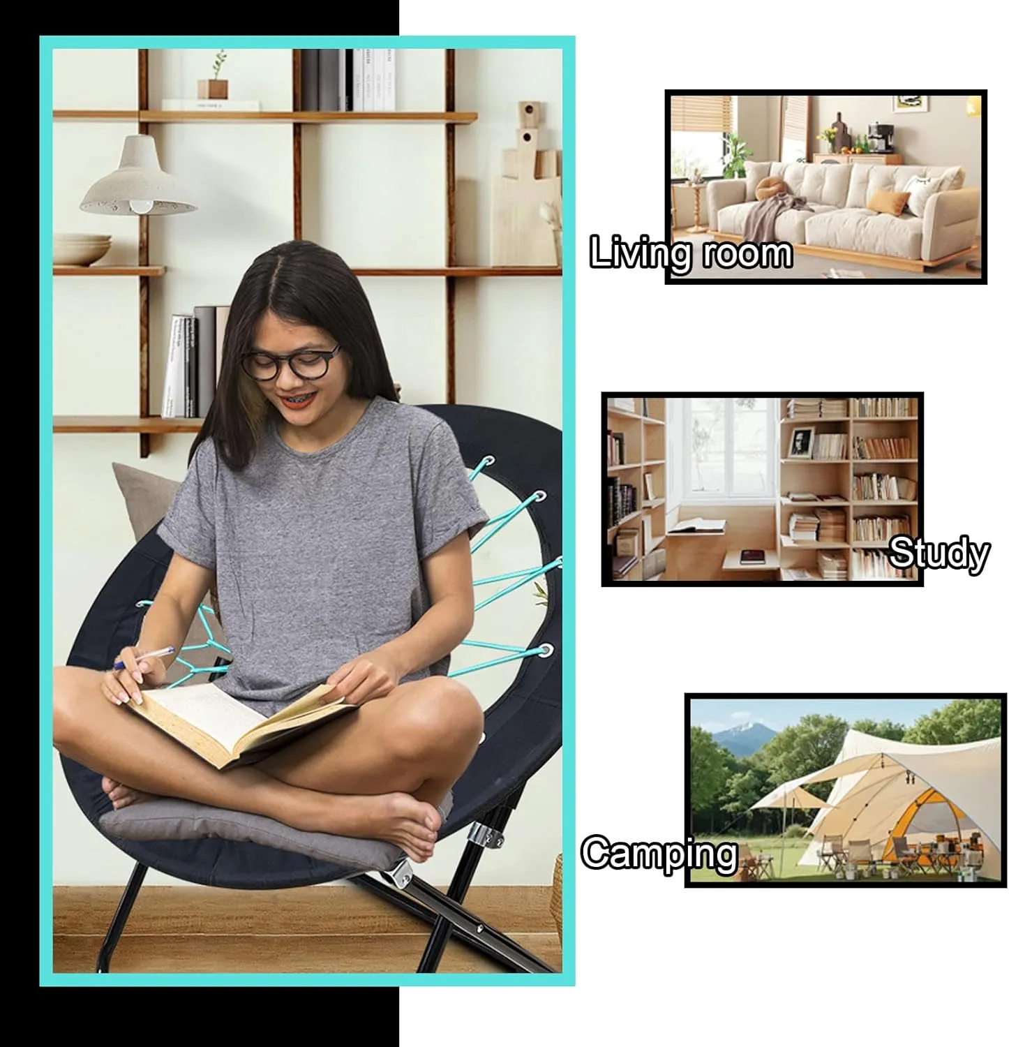 Ultimate Comfort Bungee Chair - Versatile Bunjo with Fun Bouncy Design - Circle Web for Relaxation and Fun - Foldable Trampoline Spider