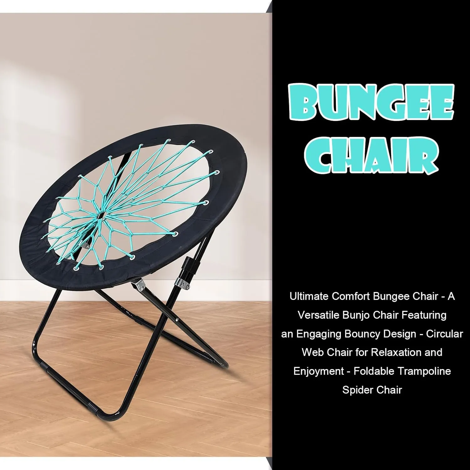 Ultimate Comfort Bungee Chair - Versatile Bunjo with Fun Bouncy Design - Circle Web for Relaxation and Fun - Foldable Trampoline Spider