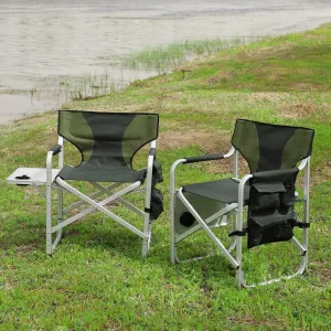 Ultimate Comfort with 2-Piece Padded Folding Chairs and Side Table, Lightweight and Supportive for Camping or Picnics, Green