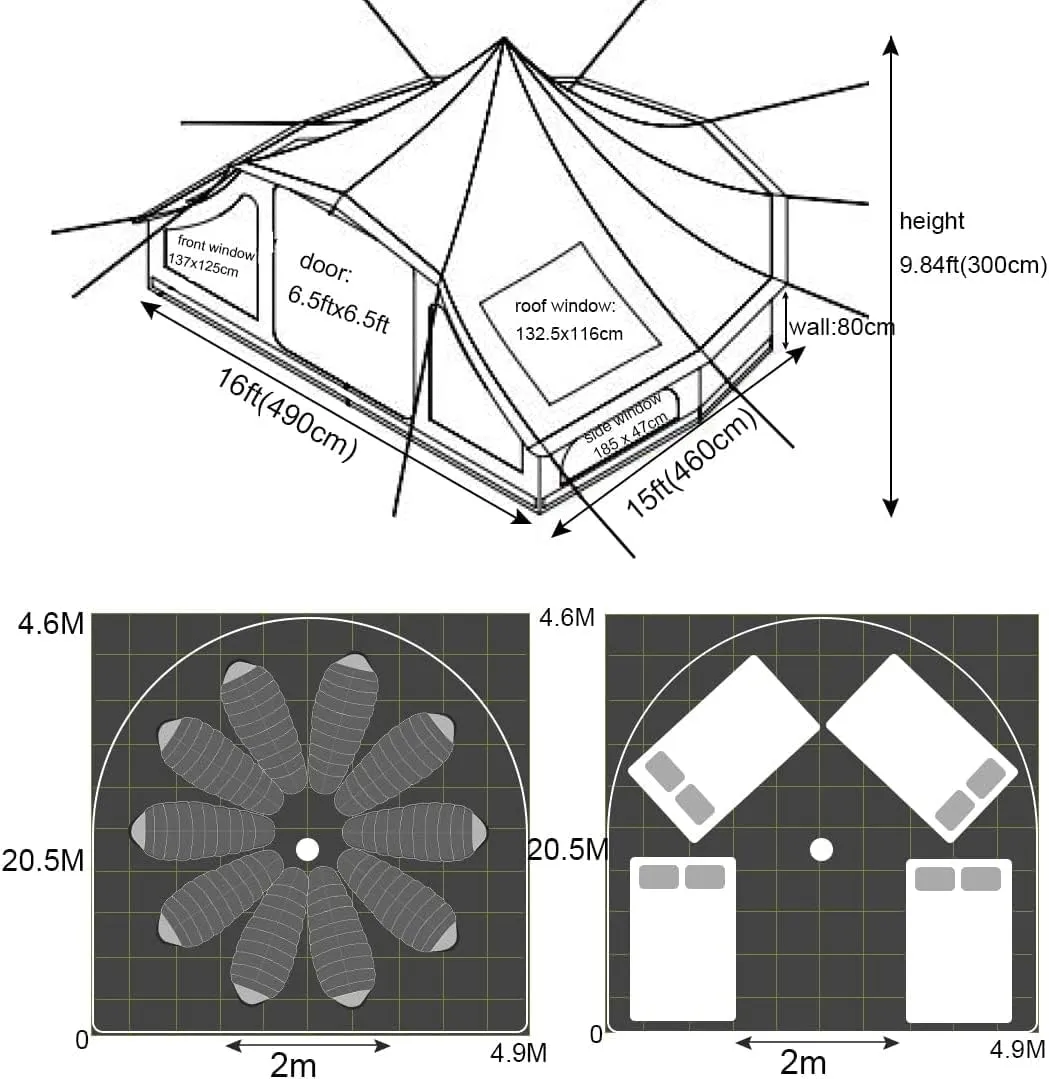 UNISTRENGH Large Waterproof 4 Season Cotton Canvas Bell Tent Glamping Yurt with Stove Jack Hole for 6-8 People Camping Hunting Hiking