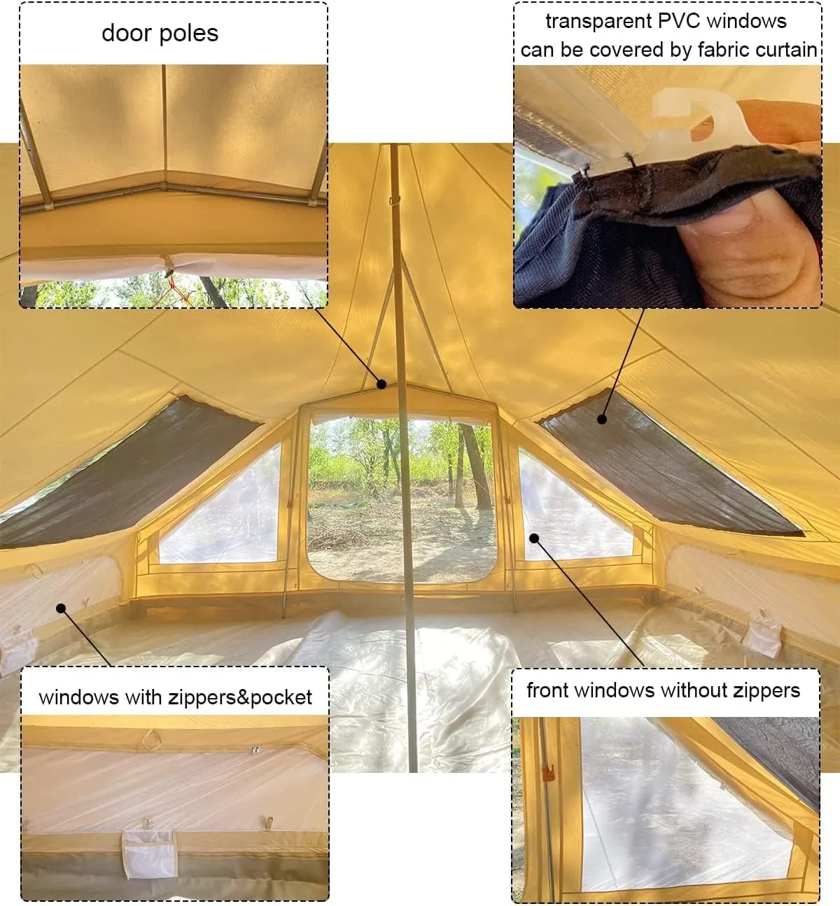 UNISTRENGH Large Waterproof 4 Season Cotton Canvas Bell Tent Glamping Yurt with Stove Jack Hole for 6-8 People Camping Hunting Hiking
