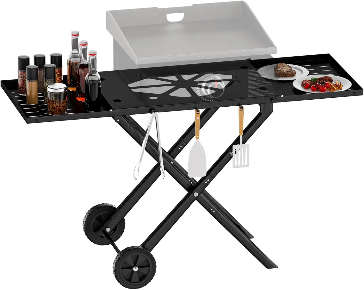 Universal Portable Grill Table - Folding Grill Griddles Stand With Wheels, Fit for Blackstone 17"or 22" TableTop Griddle with Double Side Shelf for Outdoor Cooking & Camping