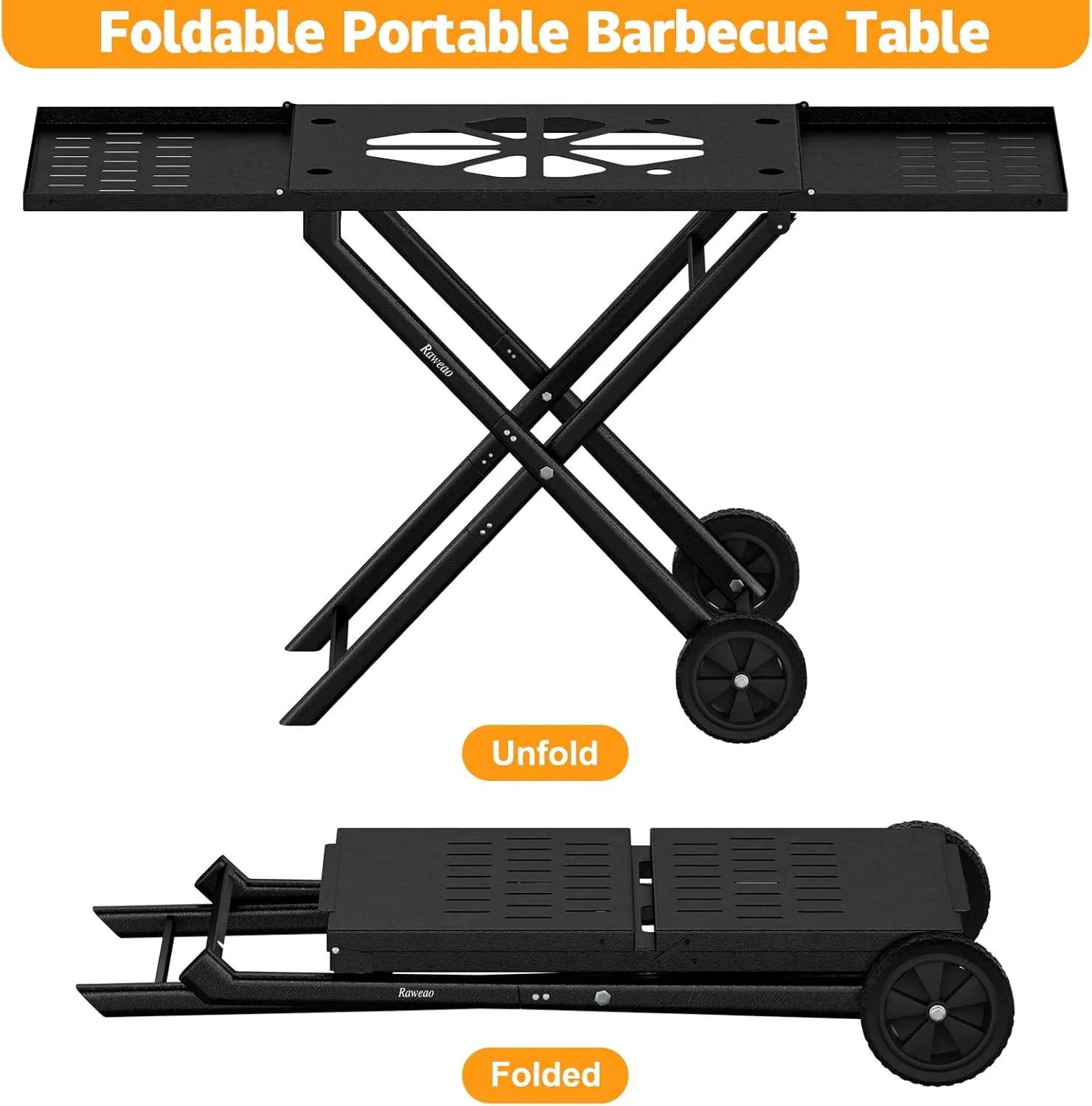 Universal Portable Grill Table - Folding Grill Griddles Stand With Wheels, Fit for Blackstone 17"or 22" TableTop Griddle with Double Side Shelf for Outdoor Cooking & Camping