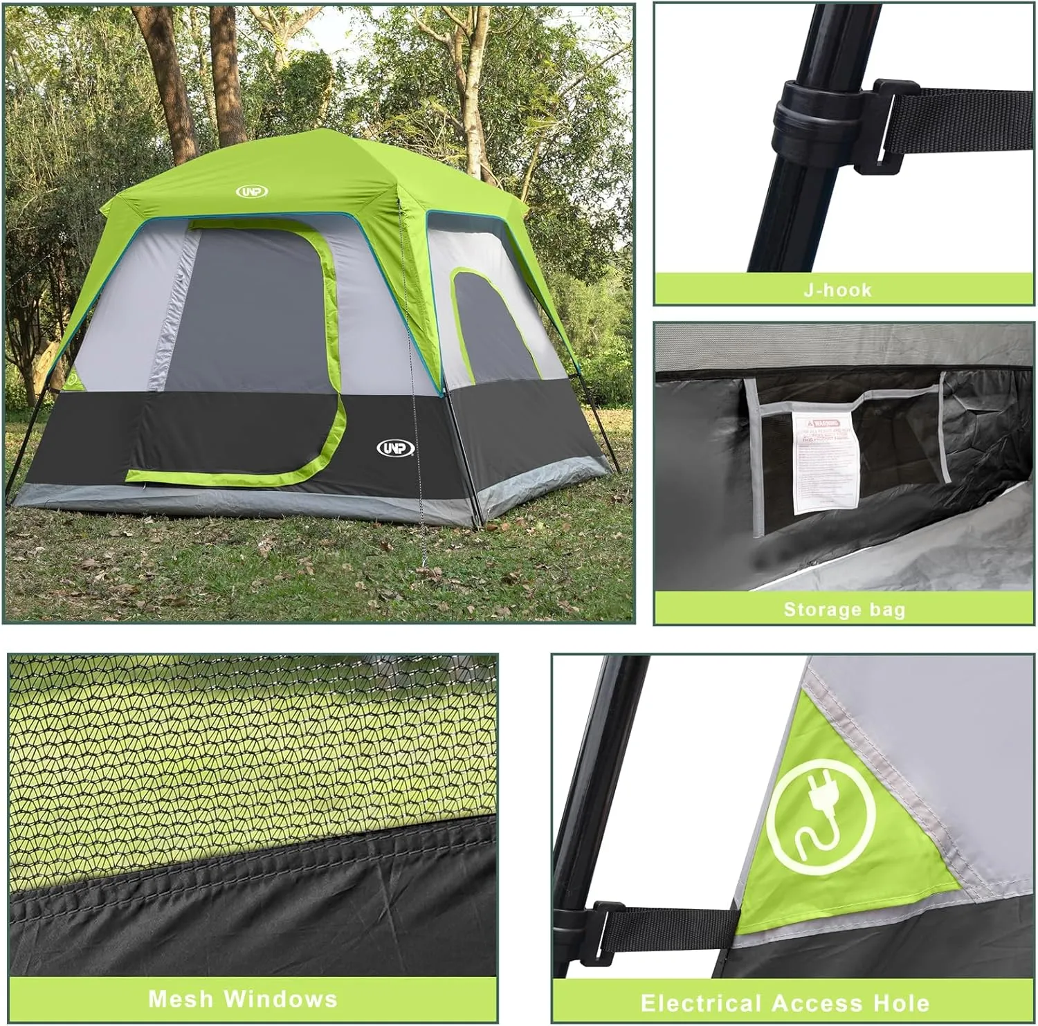 UNP 2/4/6/8 Person Tent, Portable Cabin Tent, Camping Tent 4-Person Easy Set Up, Waterproof with Top Rainfly for Outdoor Camping/Hiking