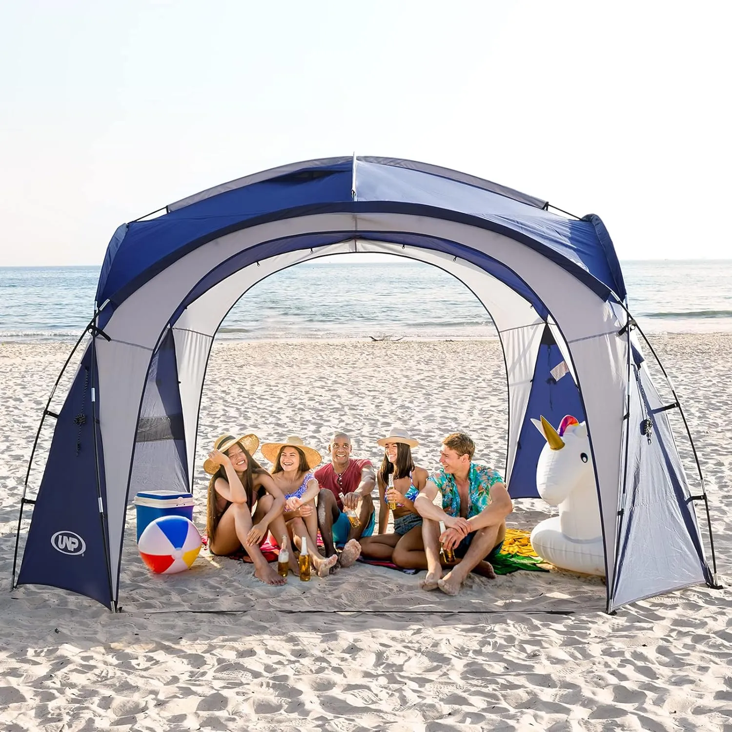 UNP Easy Beach Tent Pop Up Canopy UPF50  Tent with Side Wall, Ground Pegs, and Stability Poles, Sun Shelter Rainproof, Waterproof for Camping Trips, Backyard Fun, Party Or Picnics