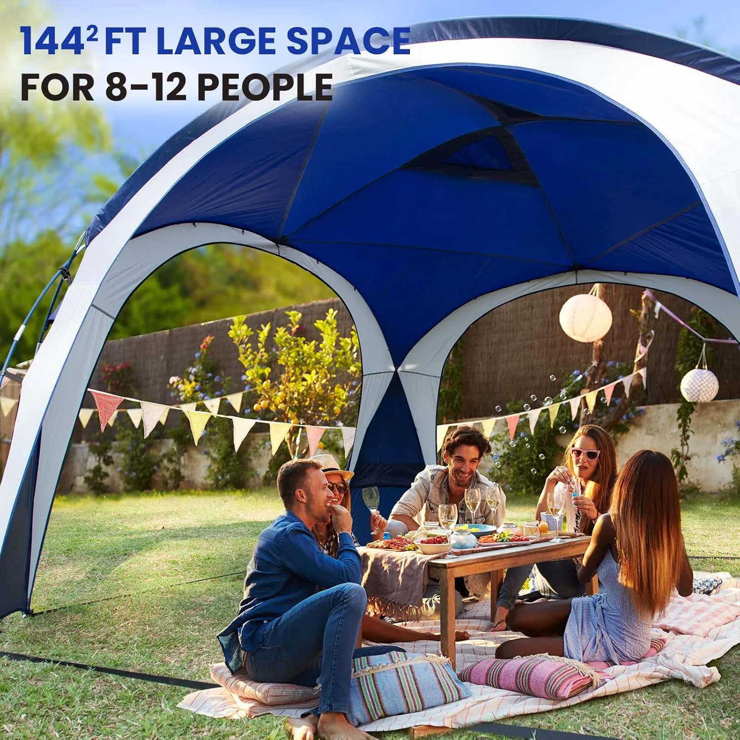 UNP Easy Beach Tent Pop Up Canopy UPF50  Tent with Side Wall, Ground Pegs, and Stability Poles, Sun Shelter Rainproof, Waterproof for Camping Trips, Backyard Fun, Party Or Picnics