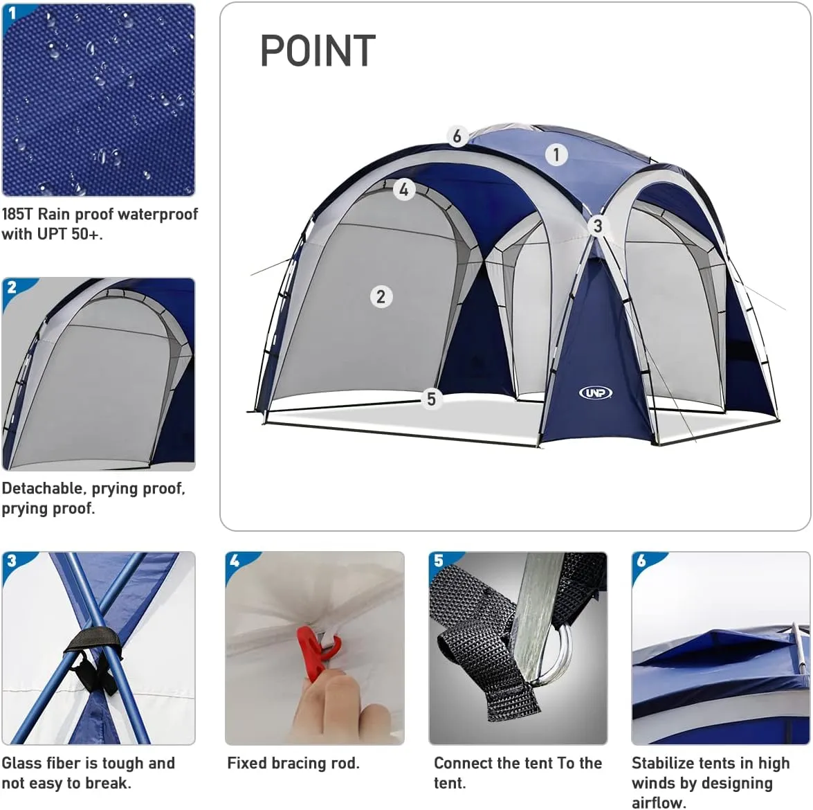 UNP Easy Beach Tent Pop Up Canopy UPF50  Tent with Side Wall, Ground Pegs, and Stability Poles, Sun Shelter Rainproof, Waterproof for Camping Trips, Backyard Fun, Party Or Picnics