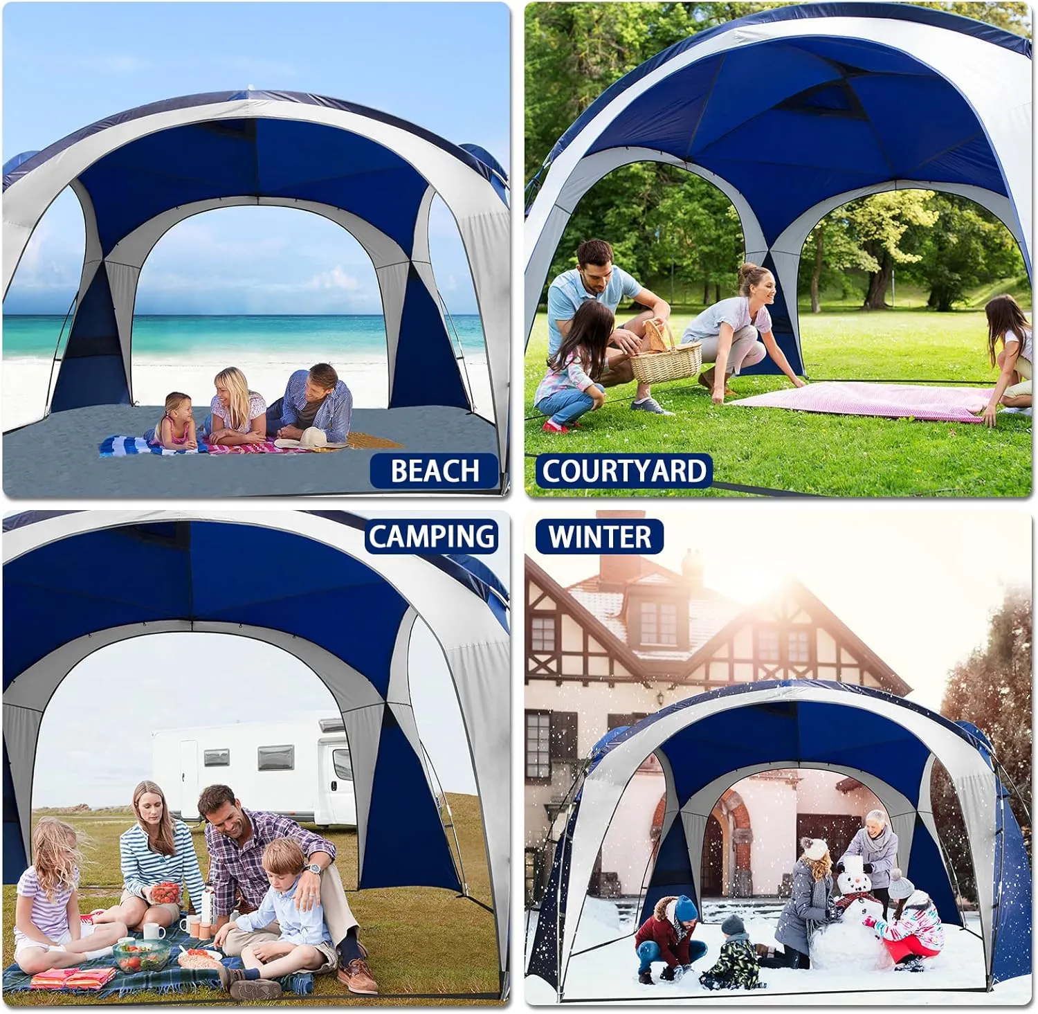 UNP Easy Beach Tent Pop Up Canopy UPF50  Tent with Side Wall, Ground Pegs, and Stability Poles, Sun Shelter Rainproof, Waterproof for Camping Trips, Backyard Fun, Party Or Picnics