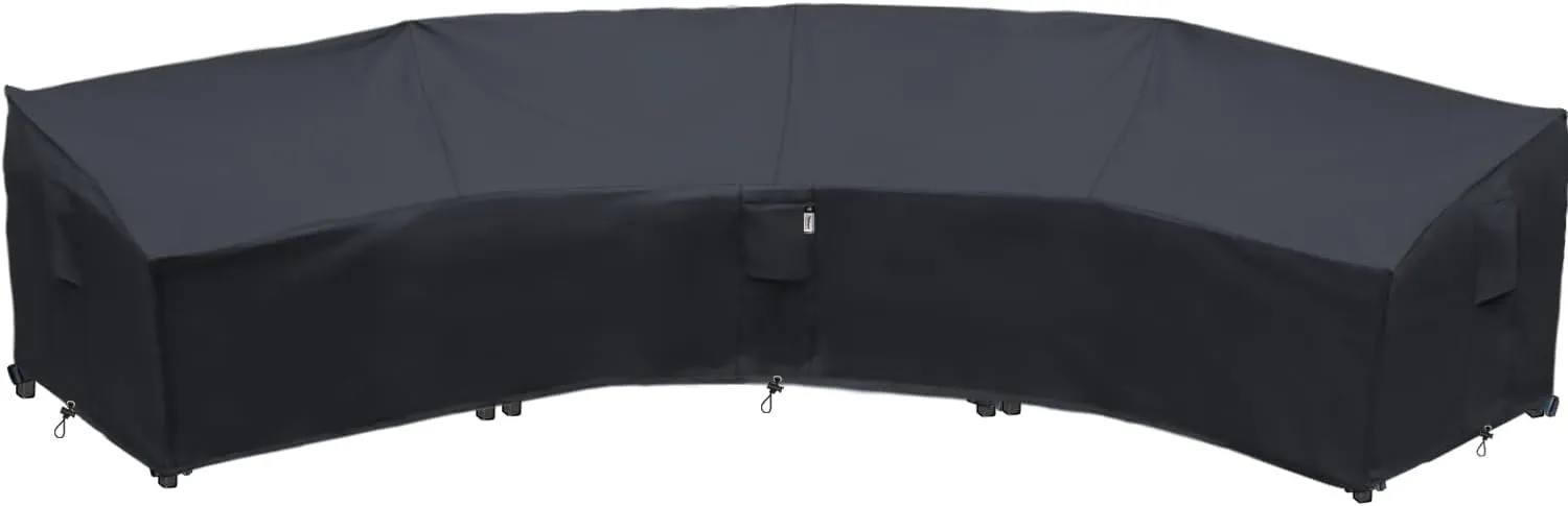 Upgraded Curved Patio Furniture Covers, Waterproof Outdoor Sectional Cover, 600D PU Outdoor Furniture Sofa Covers 190"(128") Half Moon Oudoor Couch Cover, Lawn Outside Protector- Midnight Black