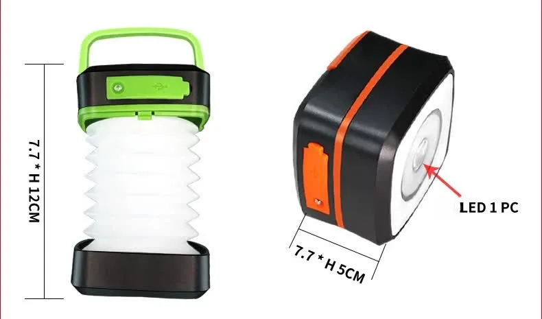 USB Wide assortment Collapsible Green LED Lantern - Solar Portable Camping Trackable Charging with Outdoor Light