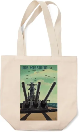 USS Missouri, Gun Battery (100% Cotton Canvas Reusable Tote Bag)
