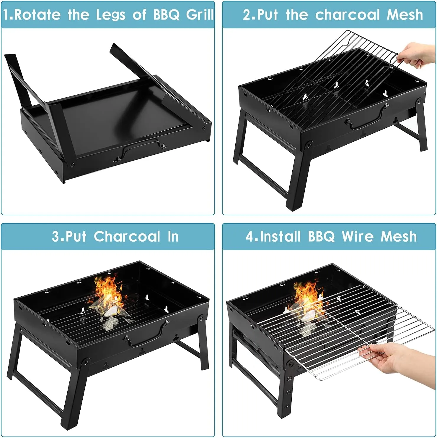 Uten Charcoal Grill, BBQ Grill Folding Portable Lightweight smoker Grill (Medium)